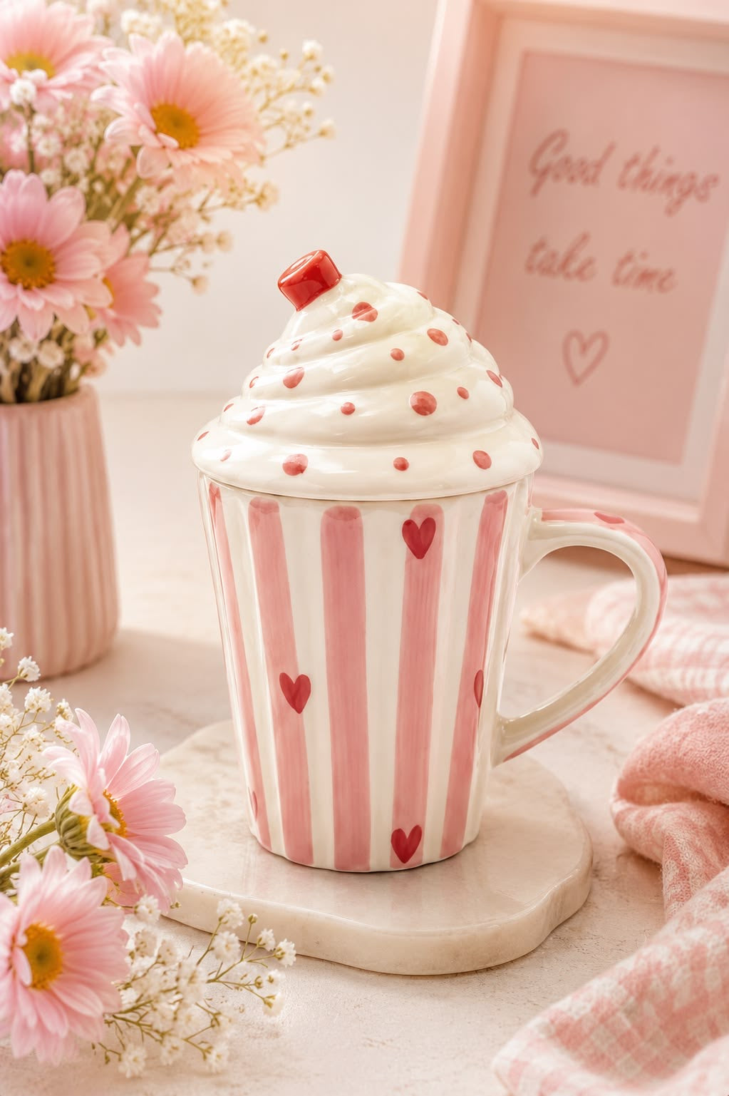 Pink Heart Icecream Cup With Lid