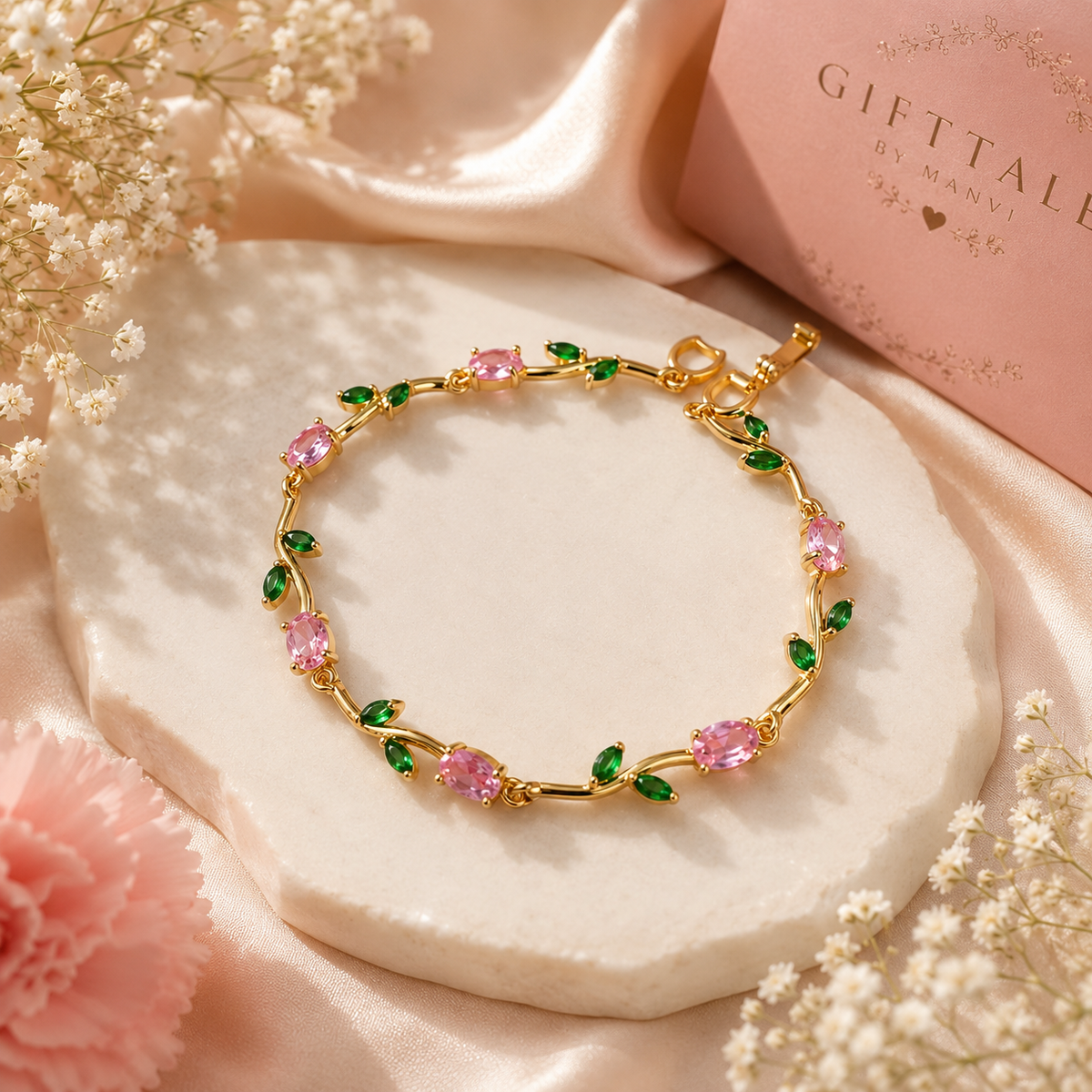 Pink Green Tulip Bracelet
