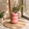 Pink Heart Ceramic Tumbler with Straw