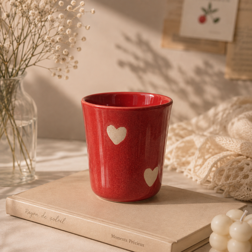Red Heart Ceramic Kulhad (Pack of 2)