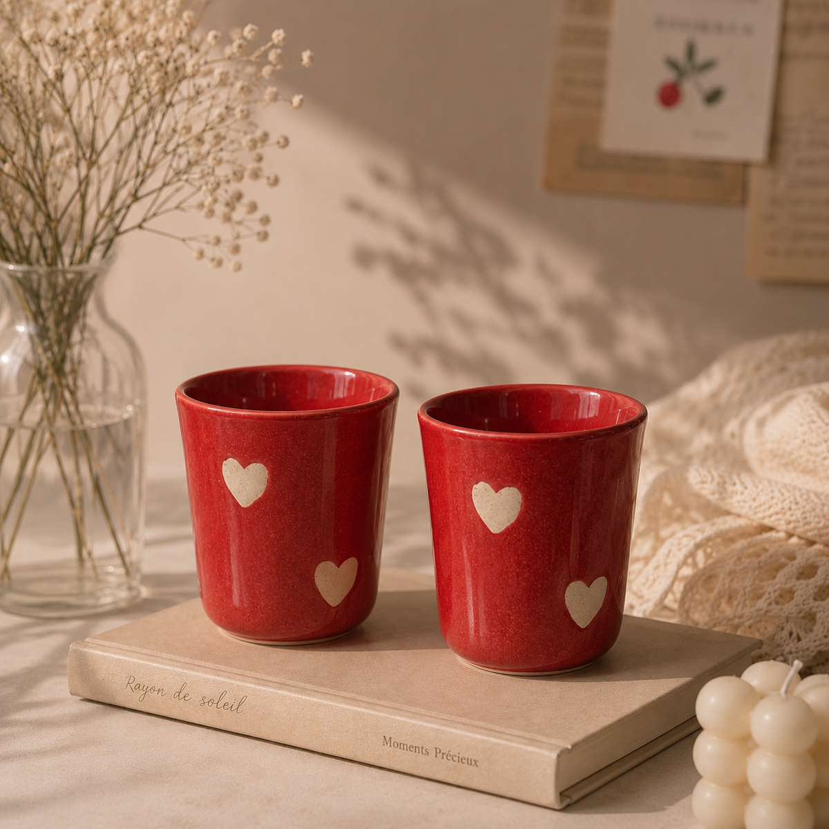 Red Heart Ceramic Kulhad (Pack of 2)