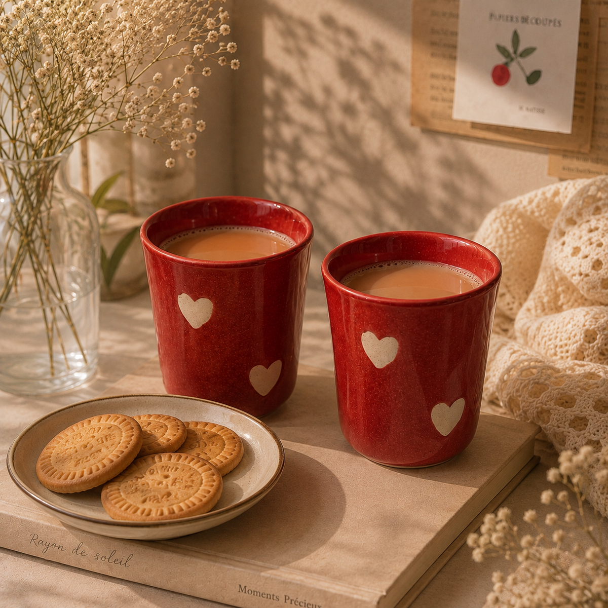 Red Heart Ceramic Kulhad (Pack of 2)